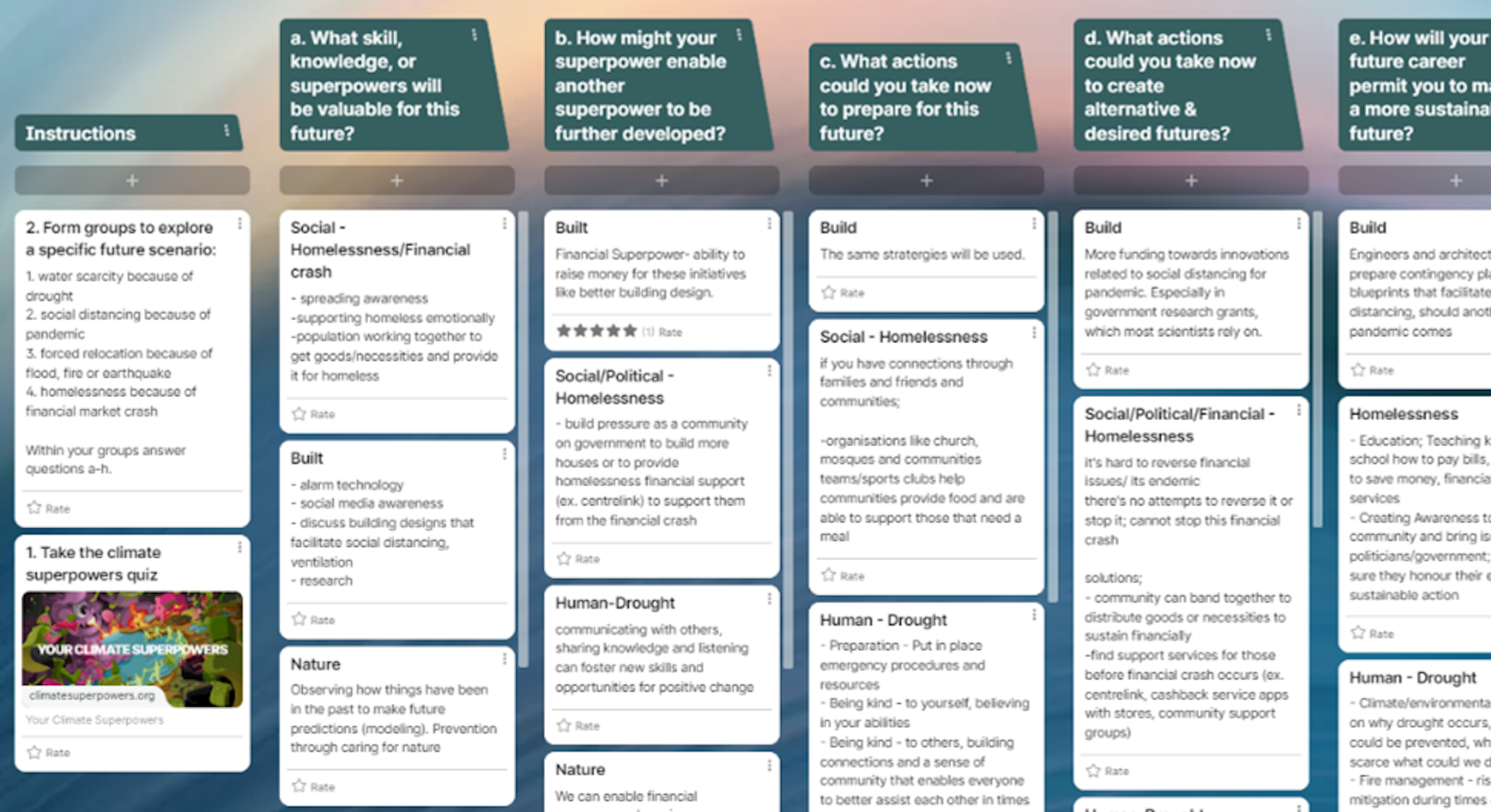 Padlet board from the group work in Example Activity A